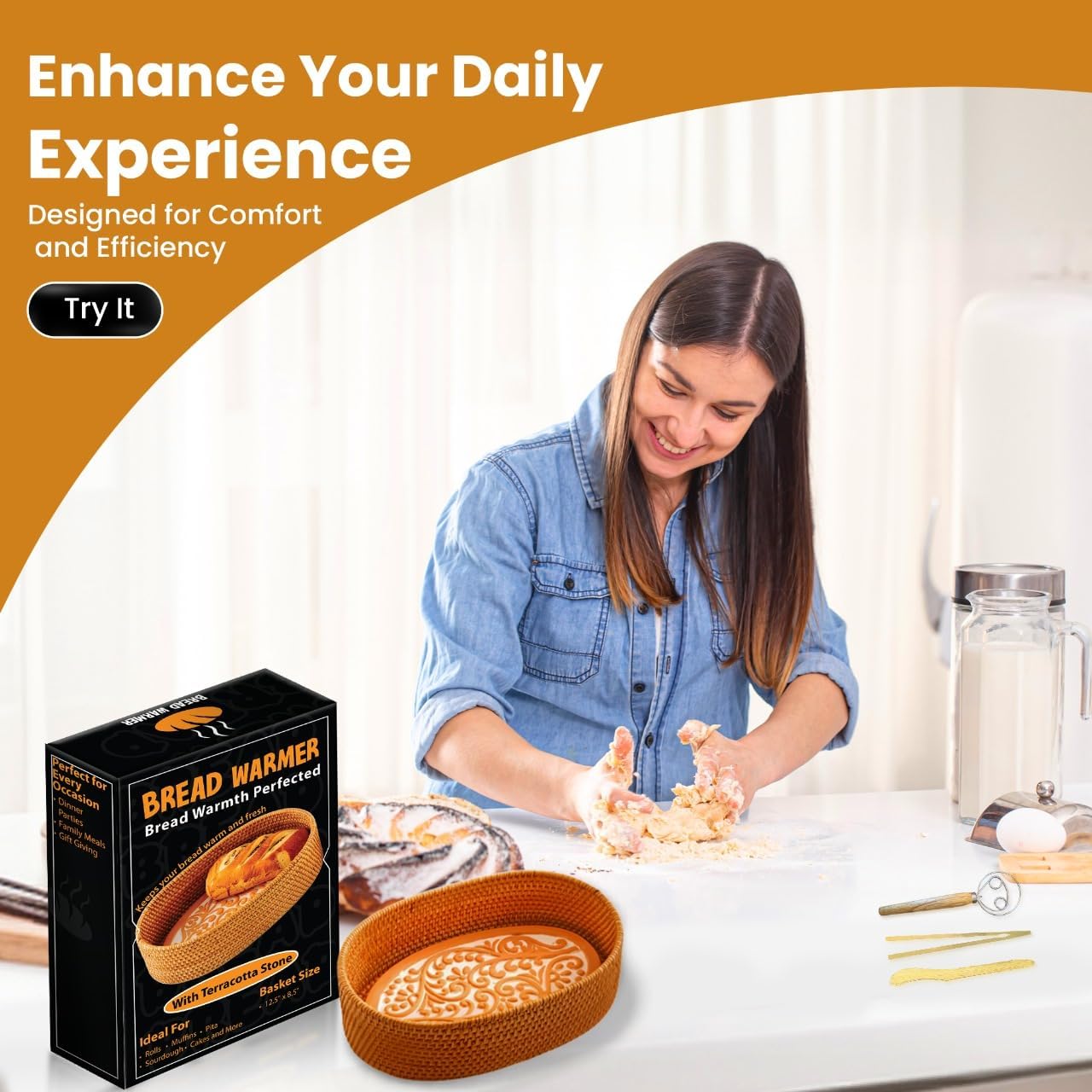 Basket with Terracotta Stone - Handcrafted Oval Bread Basket for Serving Rolls, Tortillas,and Muffins - Eco-Friendly, Perfect for Dining, Gifting, and Farmhouse Decor